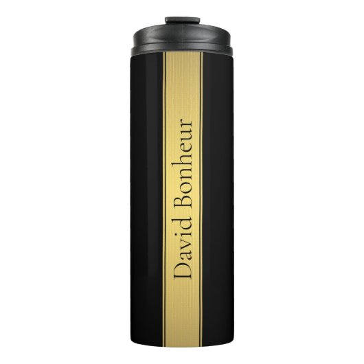 Classy Faux Gold Stripe & Black Background of DIY Thermosbeker (Voorkant)