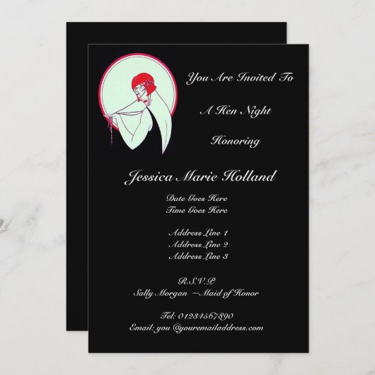 Classy  Flapper ~ Hen Night Kaart (Voorkant / Achterkant)