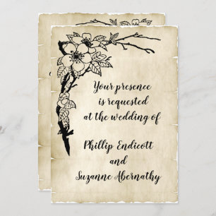 Classy Floral and Old Parchment Vintage Wedding Kaart