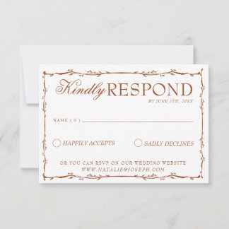 Classy Floral Boho Beige Terracotta Earthy Wedding RSVP Kaartje