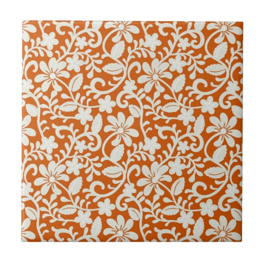 Classy Floral Damask Burnt Oranje Pattern Tegeltje (Voorkant)