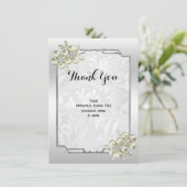 Classy Floral Gem, Zilveren ingelijste bruiloft Bedankkaart (Staand voorkant)