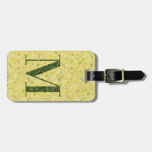 Classy Floral Monogrammed Letter M geel groen Bagagelabel (Voorkant horizontaal)