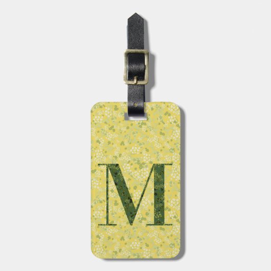 Classy Floral Monogrammed Letter M geel groen Bagagelabel (Voorkant verticaal)