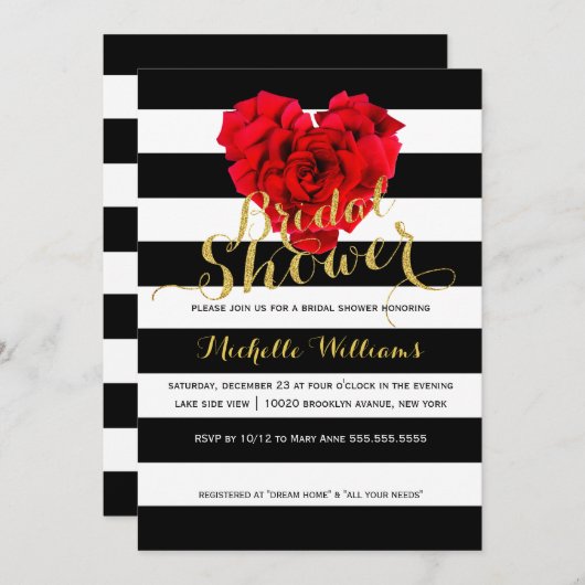 Classy Floral rayures nuptiale invitation douche n (Devant / Derrière)