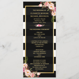 Classy Floral Stripes Gold Frame Wedding Programme
