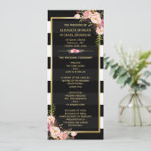 Classy Floral Stripes Gold Frame Wedding Programme (Debout devant)