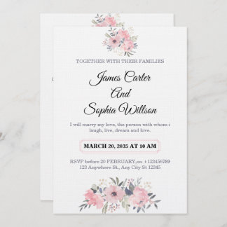 Classy Floral Wedding Invitation elegant card Kaart