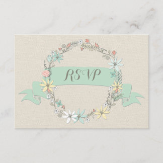 Classy Floral Wreath en Banner RSVP Kaartje