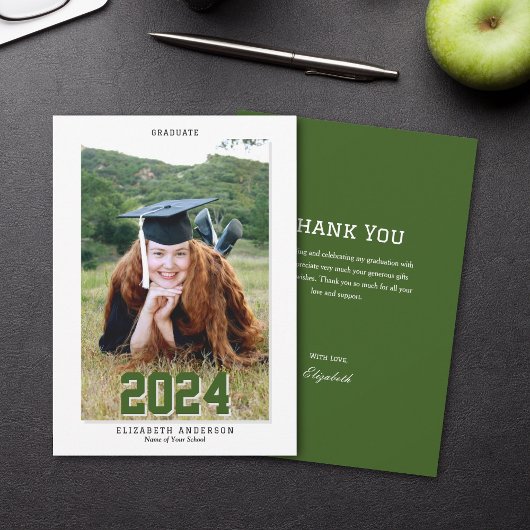 Classy Forest Green Afstuderen 2024 Afstuderen Fot Bedankkaart