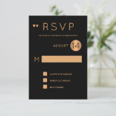 Classy formal black metallic koperbruiloft rsvp kaart (Staand voorkant)