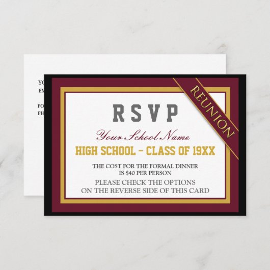 Classy Formal Class Reunion RSVP Kaart (Voorkant / Achterkant)