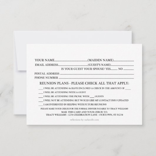 Classy Formal Class Reunion RSVP Kaart (Achterkant)