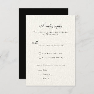 Classy Formal Elegant Black White Wedding RSVP Kaartje