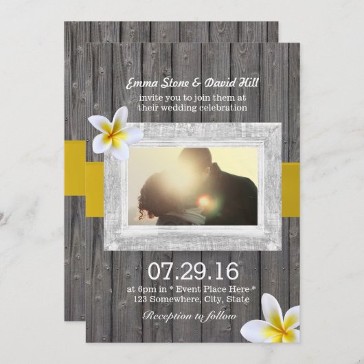 Classy Frangipani Flower Custom Photo Wedding Kaart (Voorkant / Achterkant)