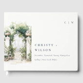 Classy Frans Tuin Landschap Waterverf Bruiloft Gastenboek (Voorkant)