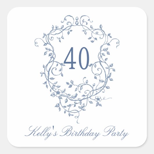 Classy Frans Victoriaans Blauw 40e Verjaardagsfees Vierkante Sticker (Voorkant)