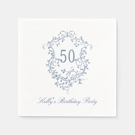 Classy Frans Victoriaans Blauw 50ste Verjaardagsfe Servet (Voorkant)