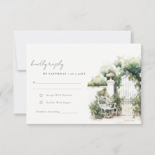 Classy Franse tuin landschap bruiloft detail RSVP Kaartje (Voorkant)