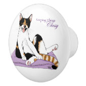 Classy Funny Calico Cat Paarse Keramische Knop (Rechts)
