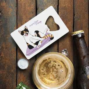 Classy Funny Calico Cat Paarse Kredietkaart Flessenopener