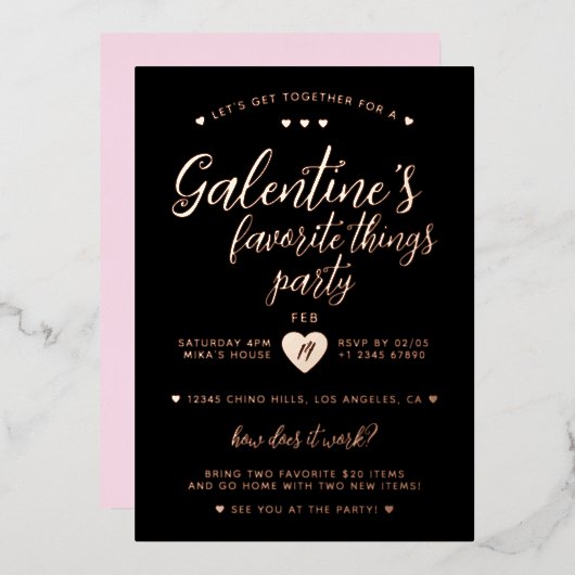 Classy Galentine's Favorite Things Party  Folie Uitnodiging (Voorkant / Achterkant)