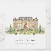 Classy Garden Chateau Manor Waterverf Wedding Wijn Etiket (Enkel label)