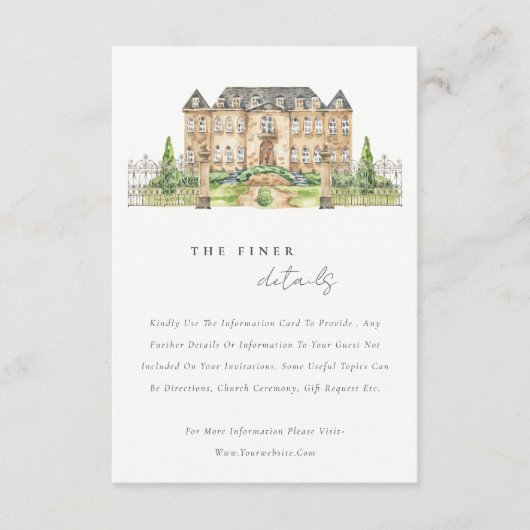 Classy Garden Chateau Waterverf Weddenschap Informatiekaartje (Voorkant)