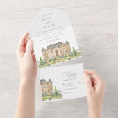 Classy Garden Chateau Waterverf Wedding Invite All In One Uitnodiging (Afscheurbaar)