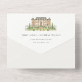Classy Garden Chateau Waterverf Wedding Invite All In One Uitnodiging (Achterkant)