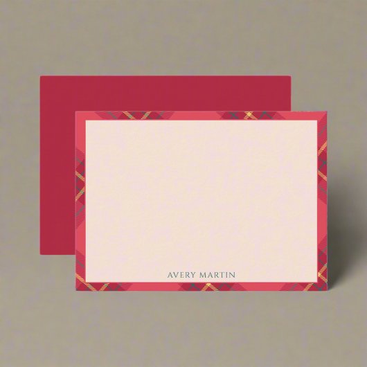 Classy Gingham Pattern Geometrisch Monogram Rood R Notitiekaartje