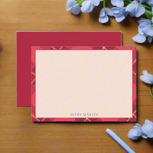 Classy Gingham Pattern Geometrisch Monogram Rood R Notitiekaartje