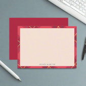 Classy Gingham Pattern Geometrisch Monogram Rood R Notitiekaartje