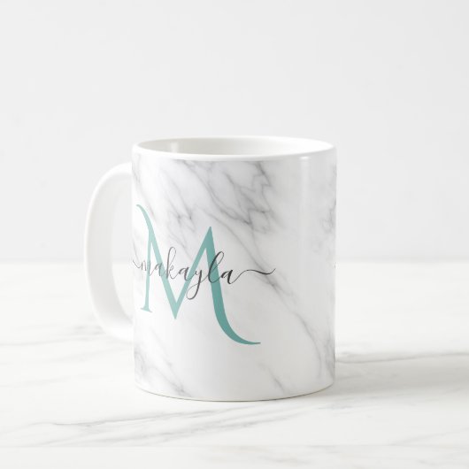 Classy Girly Marble Script Name Monogram Koffiemok (Voorkant links)