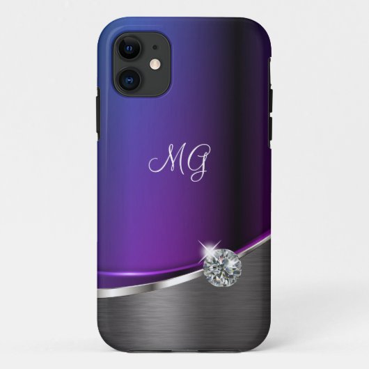 Classy Girly Monogram Paarse Bling Case-Mate iPhone Case (Achterkant)