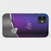 Classy Girly Monogram Paarse Bling Case-Mate iPhone Case (Achterkant (horizontaal))