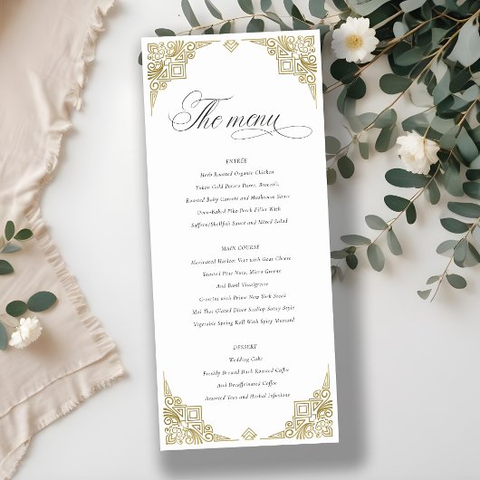 Classy Glam Gold Art Deco Wedding Menu Kaart