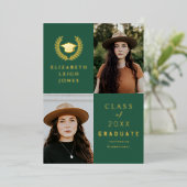 Classy Gold Afstuderen Foto Folie Uitnodiging (Staand Voorkant)