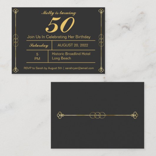 Classy Gold Birthday - uitnodiging Informatiekaartje (Voorkant / Achterkant)