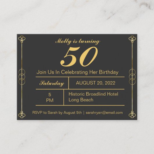 Classy Gold Birthday - uitnodiging Informatiekaartje (Voorkant)