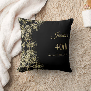 Classy Gold & Black Damask 40e verjaardag Kussen
