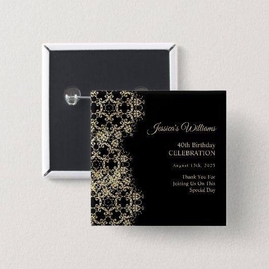 Classy Gold & Black Damask 40e verjaardag Vierkante Button 5,1 Cm (Voorkant /achterkant)