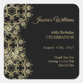 Classy Gold & Black Damask 40e verjaardag Vierkante Sticker (Voorkant)
