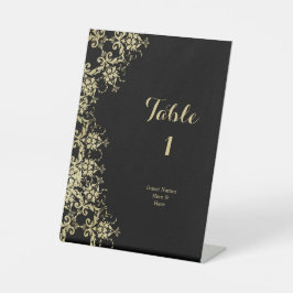 Classy Gold & Black Damask Verjaardagstabel Nummer Reclamebord Met Voetstuk