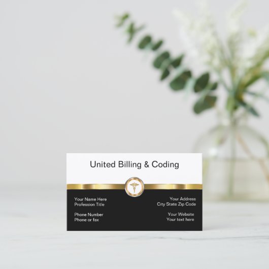 Classy Gold Black en White Medische facturering Co Visitekaartje (Staand voorkant)