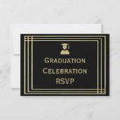 Classy Gold & Black Graduation Party RSVP Kaartje (Voorkant)