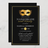 Classy Gold & Black Masquerade Sweet 16 Party Kaart (Voorkant / Achterkant)