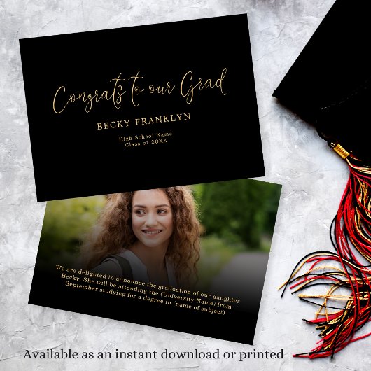 Classy Gold Black Photo Overlay Script Afstuderen Aankondiging