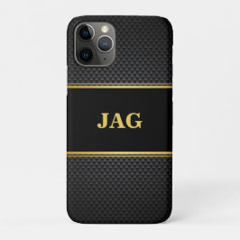 Classy Gold Black Textured Monogram iPhone 11 Pro Hoesje