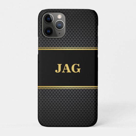 Classy Gold Black Textured Monogram Case-Mate iPhone Case (Achterkant)